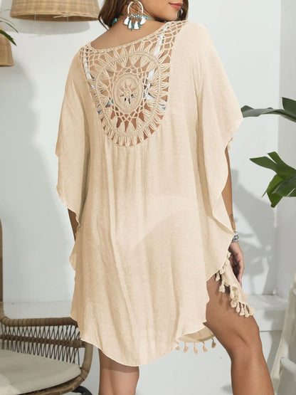 Tassel Crochet Round Neck Cover-Up -
