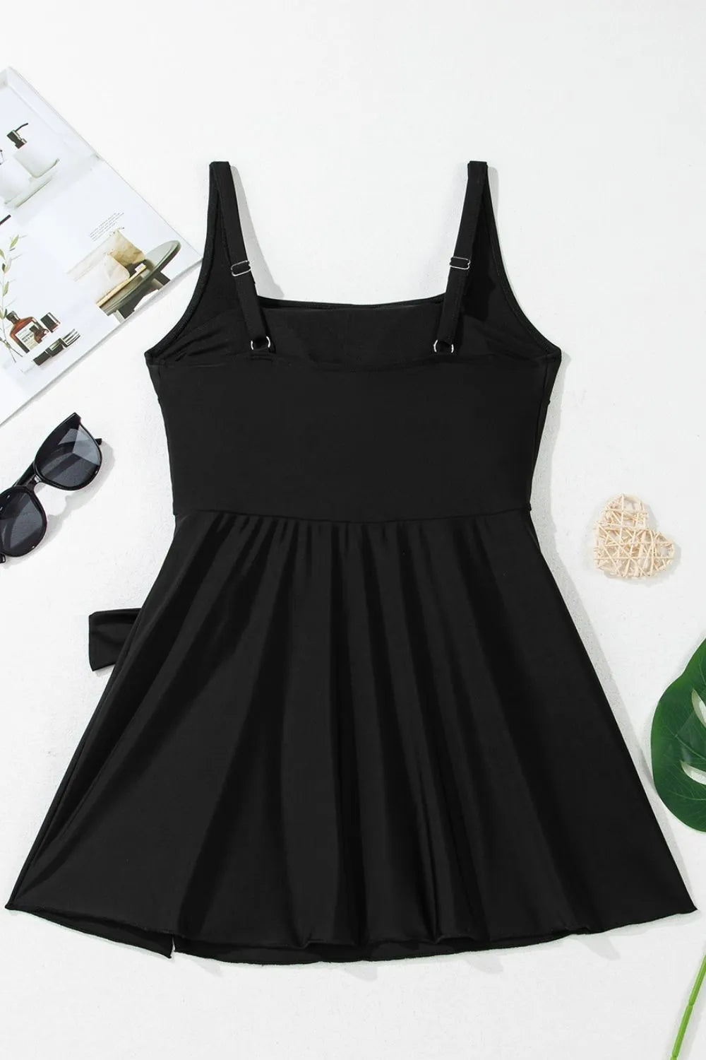 Side Tied Waist A-line One-Piece Swim Dress -