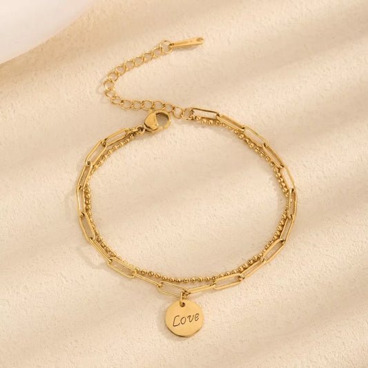 Gold-Plated Letter LOVE Charm Bracelet - Gold One Size