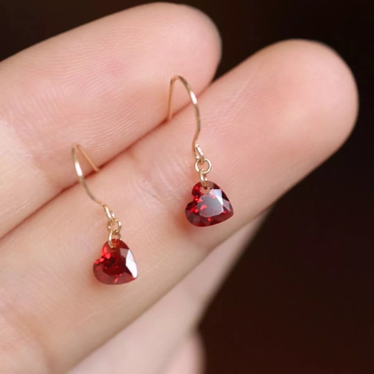 Zircon Heart Drop Earrings -