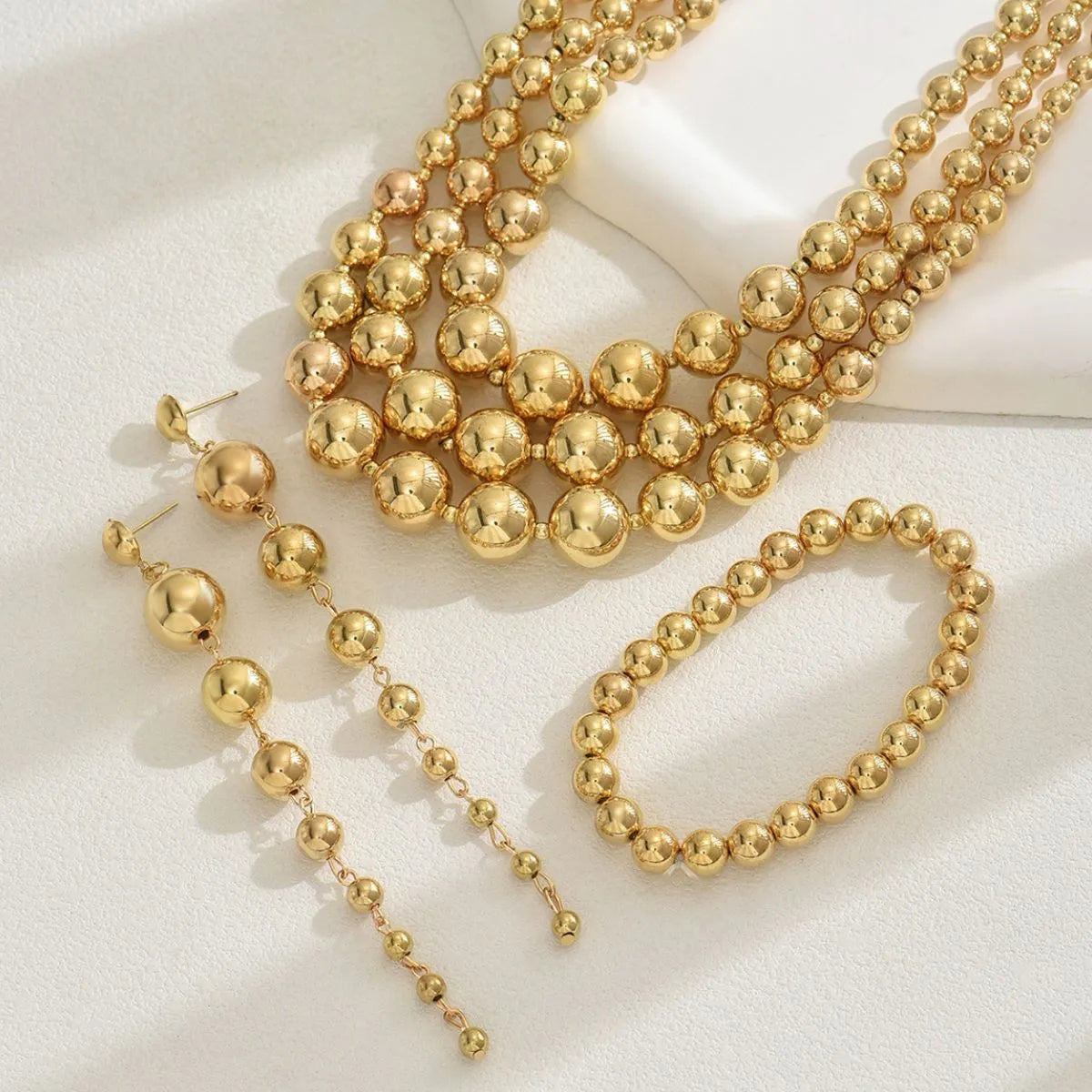 Beaded Multi-Layered Necklace Bracelet Earrings Jewelry Set -