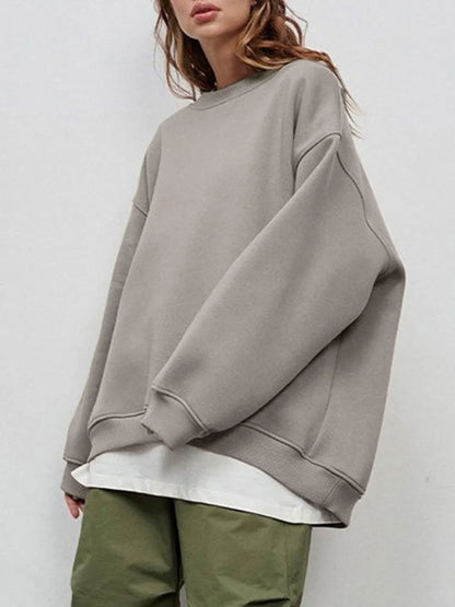 Round Neck Dropped Shoulder Long Sleeve Sweatshirt -