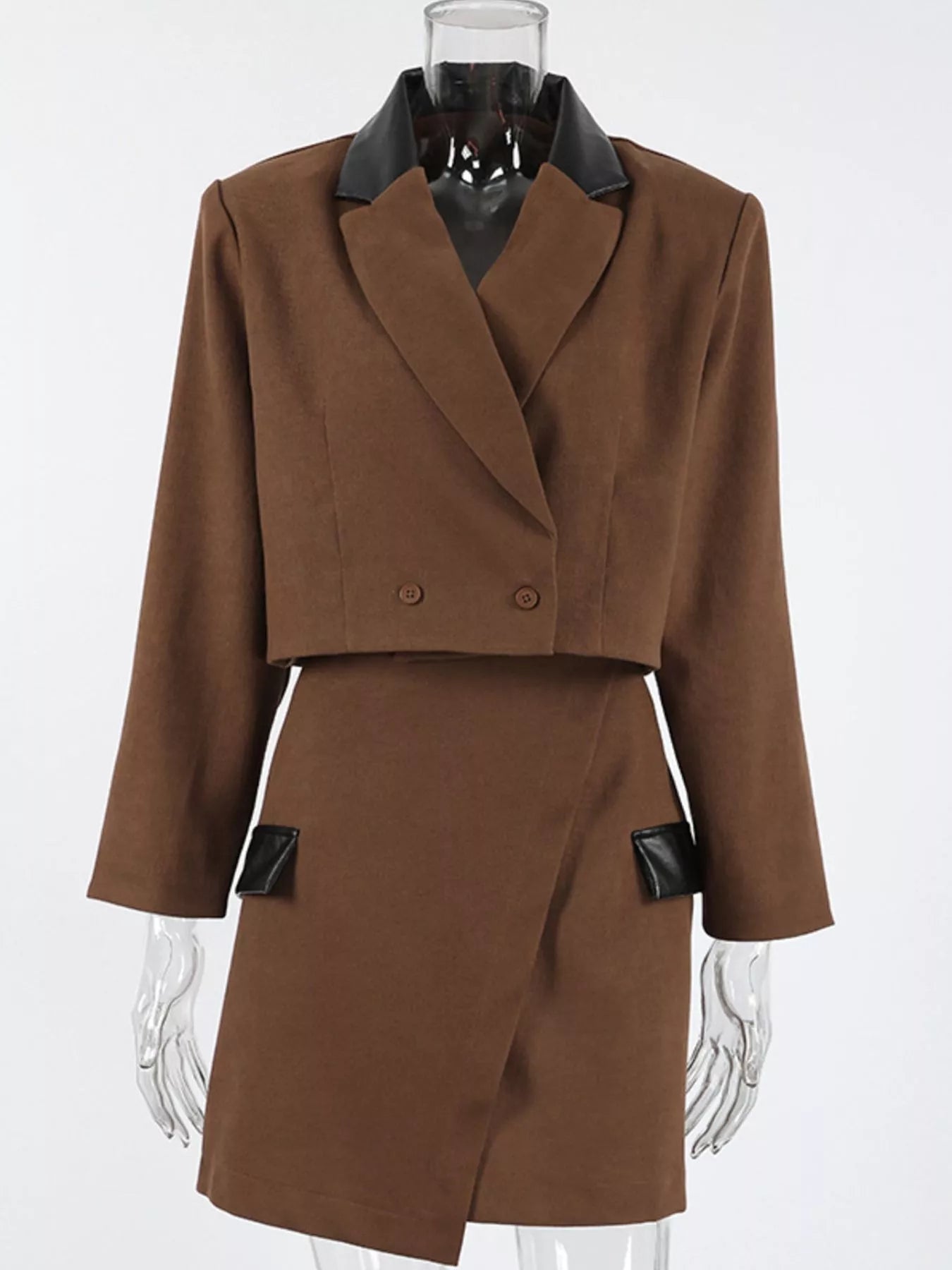 Double-Breasted Blazer and Asymmetrical Skirt Set -