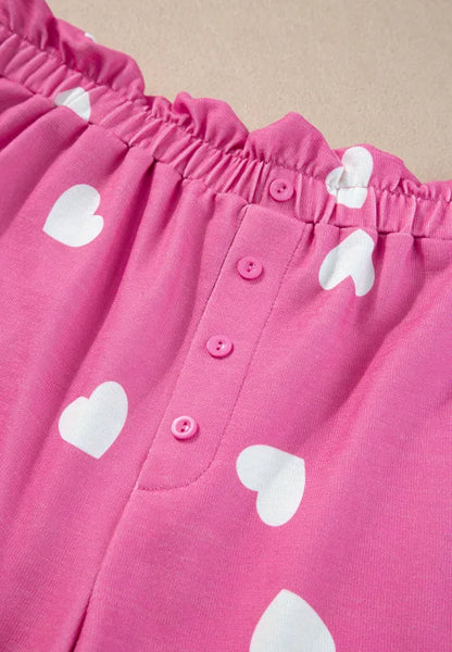 Heart Long Sleeve Top and Elastic Waist Shorts Set -