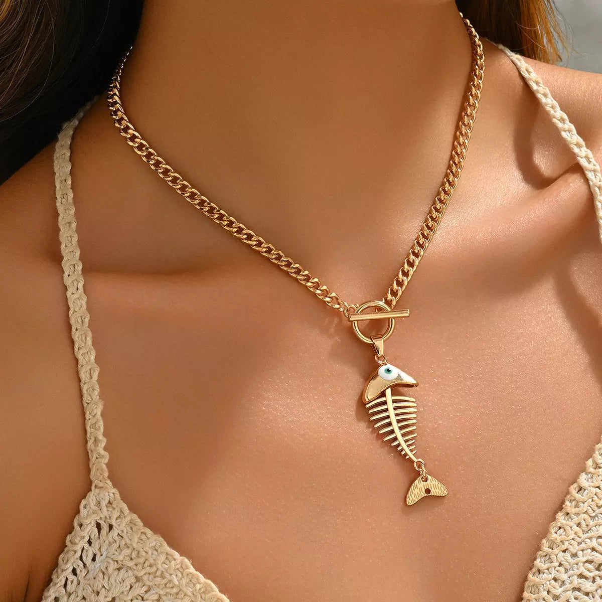 Fishbone Necklace - Gold One Size