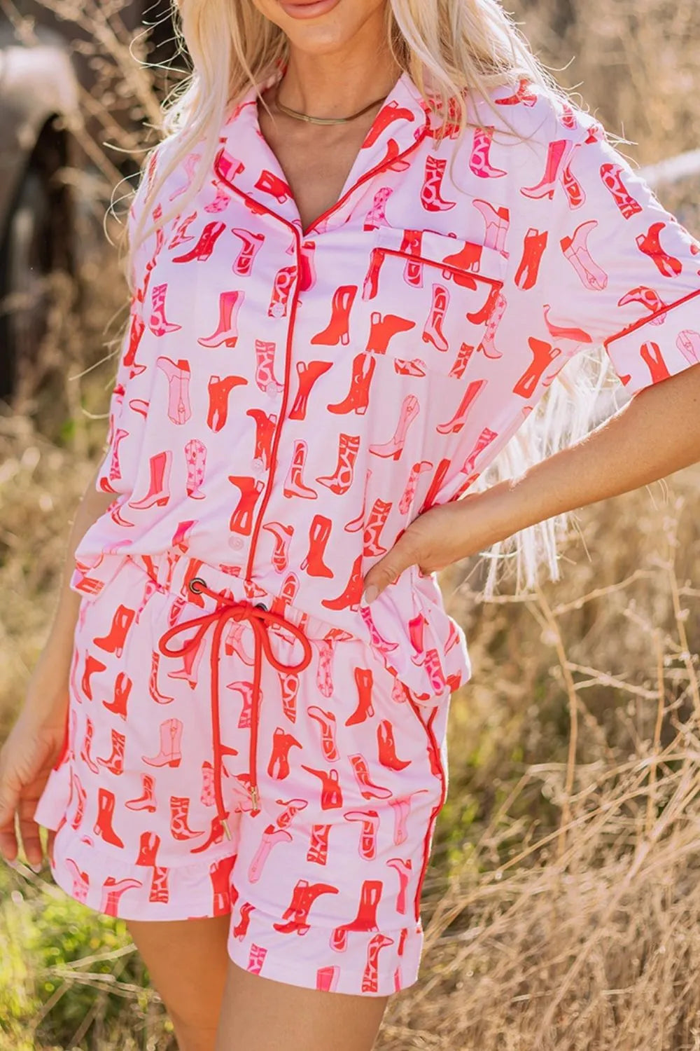 Cowgirl Boots Printed Shirt and Shorts Set -