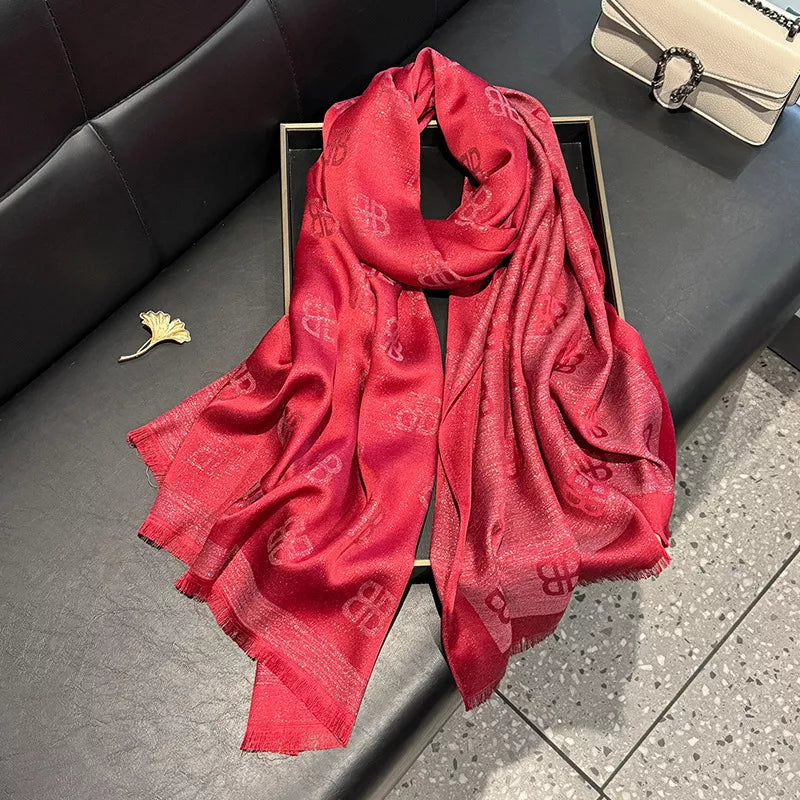 Raw Hem Scarf - Red One Size