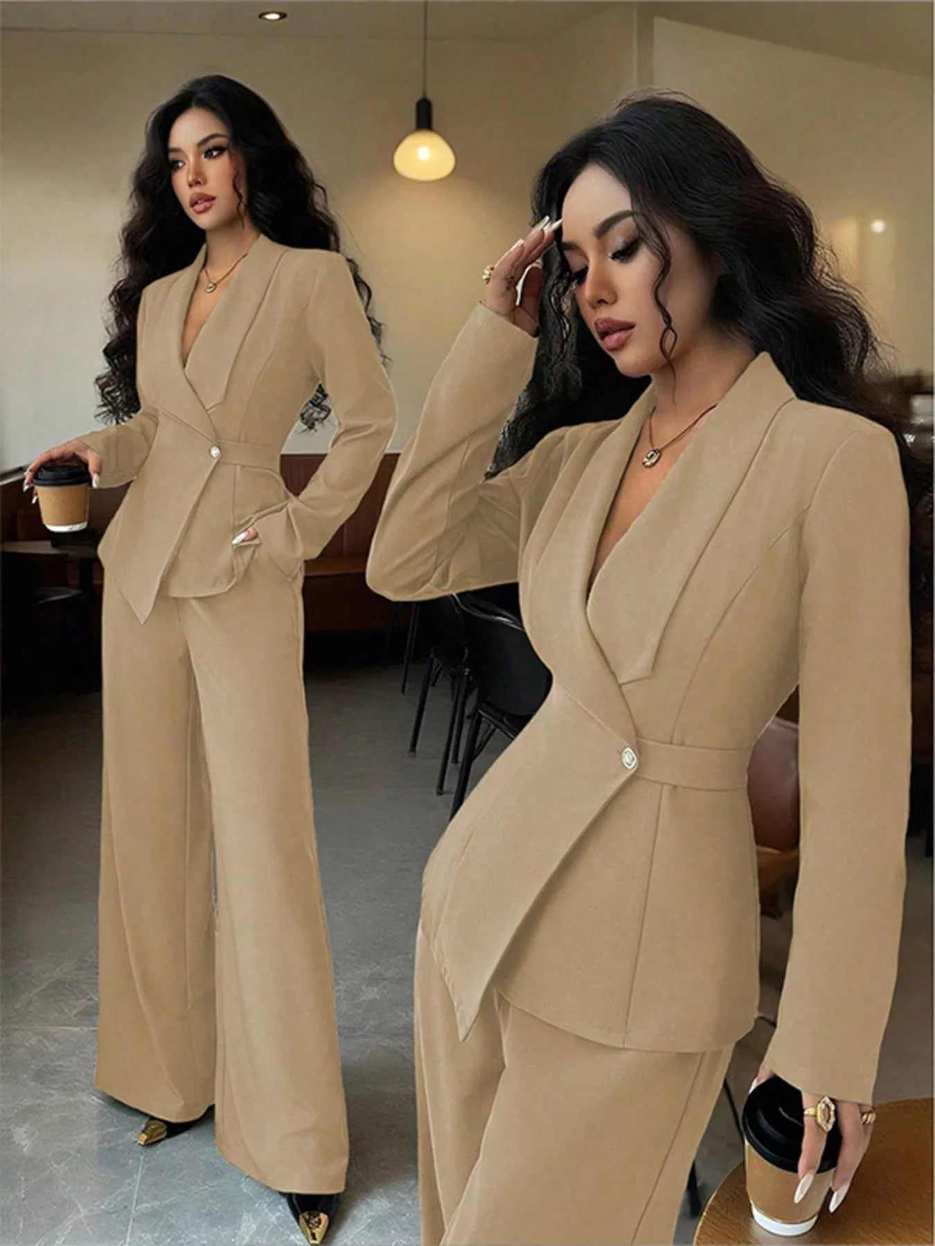 One Button Blazer and Pants Set -