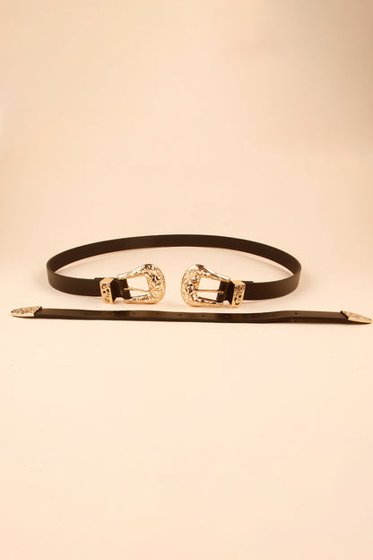 Double Buckle PU Leather Belt -