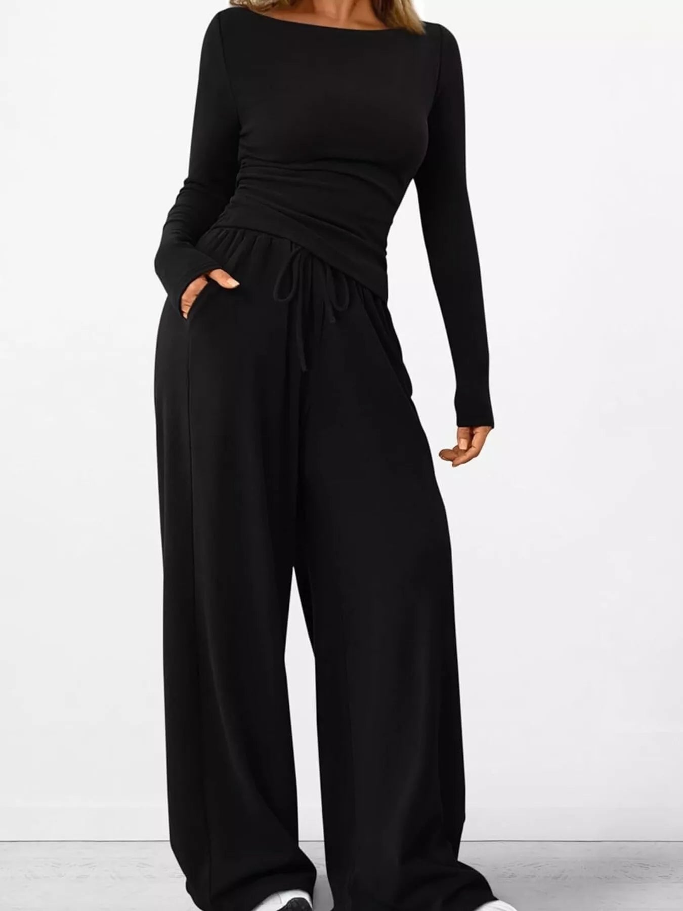 Long Sleeve Top and Wide Leg Pants Set -