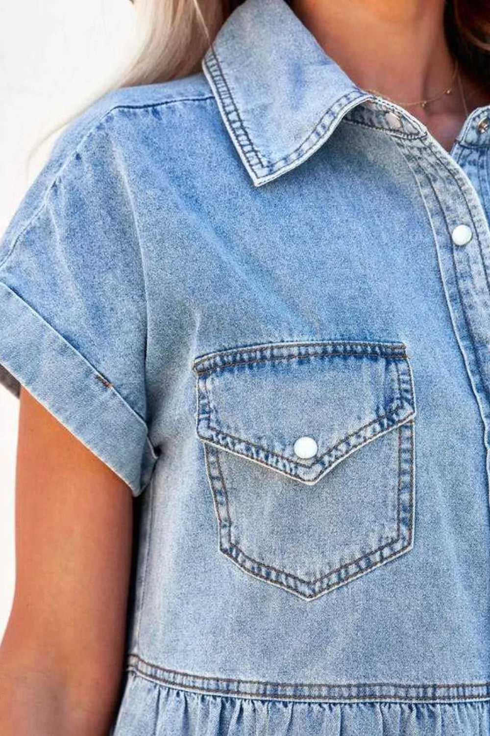 Raw Hem Button Down Denim Mini Dress -