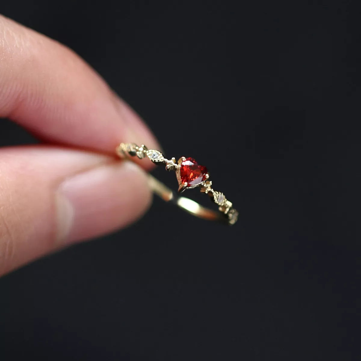 925 Sterling Silver Zircon Heart Open Ring -