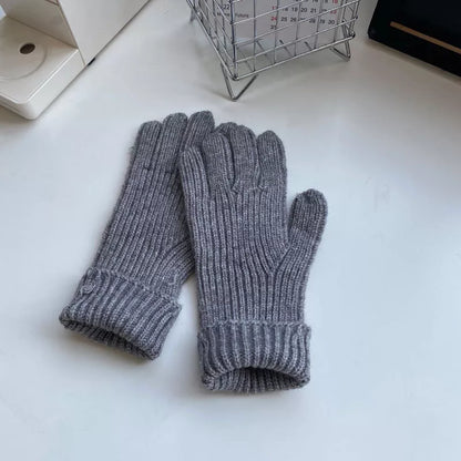 Warm Knitted Winter Gloves - Gray One Size