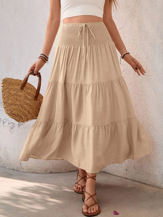 Smocked Tiered Skirt - Tan