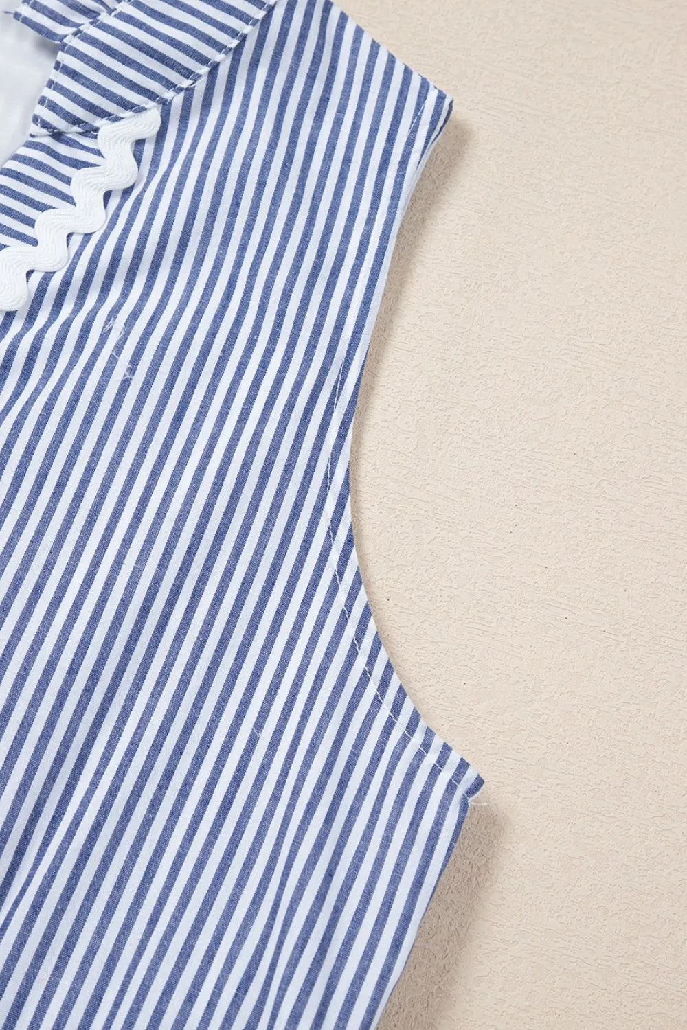 Stripe Sleeveless Notched Ric Rac Mini Dress -
