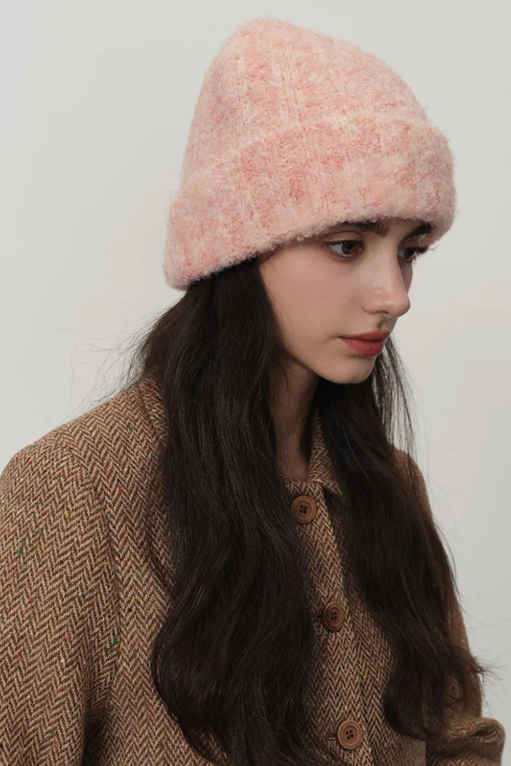 Solid Color Thermal Knit Hat - Watermelon Pink One Size
