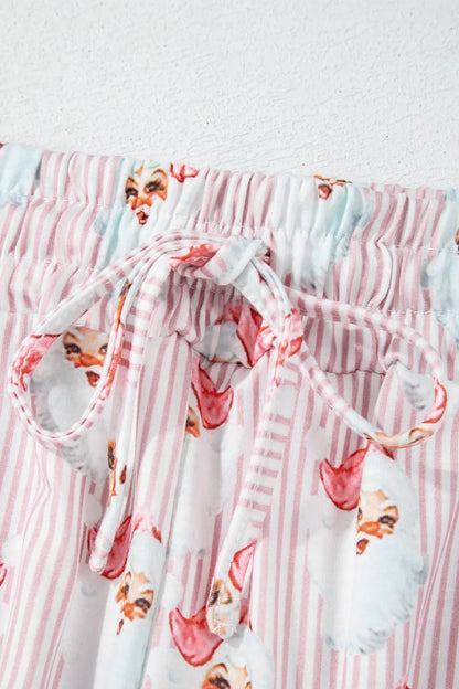 Santa Print Long Sleeve Top and Pants Lounge Set -