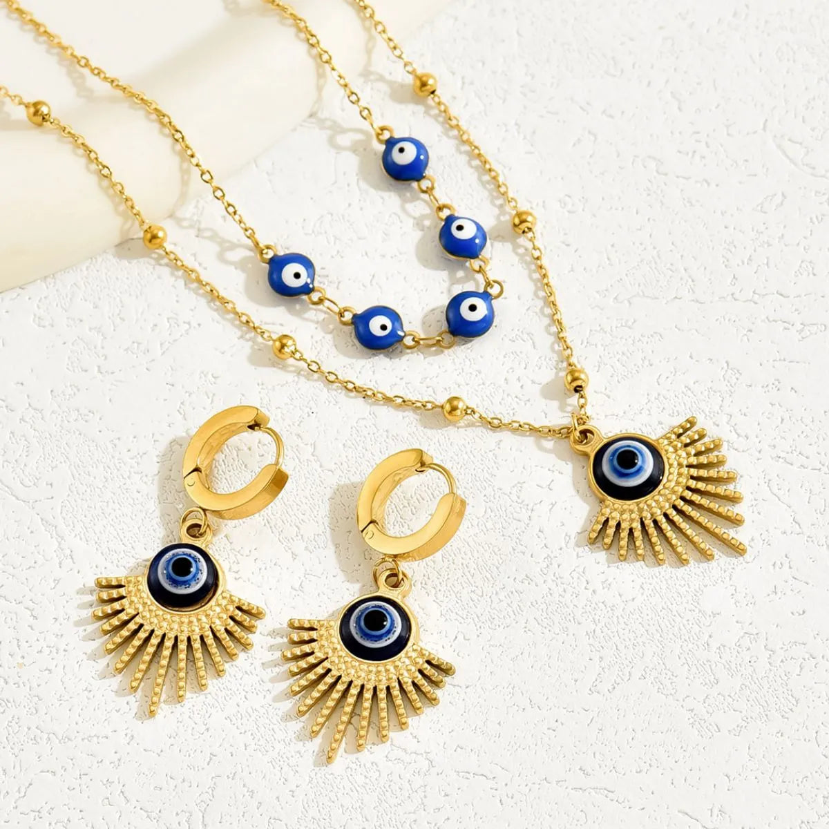 Stainless Steel Resin Necklace and Earrings Jewelry Set -