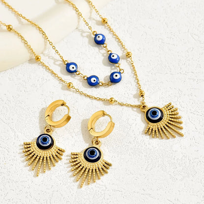 Stainless Steel Resin Necklace and Earrings Jewelry Set -