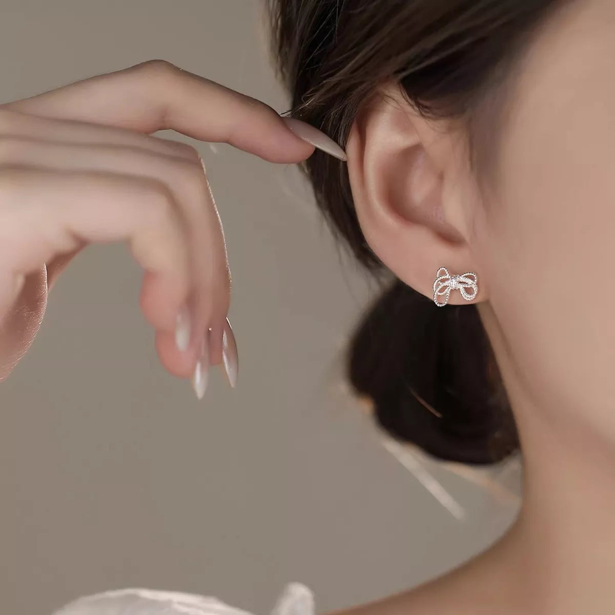 Sterling Silver Bow Knot Stud Earrings -