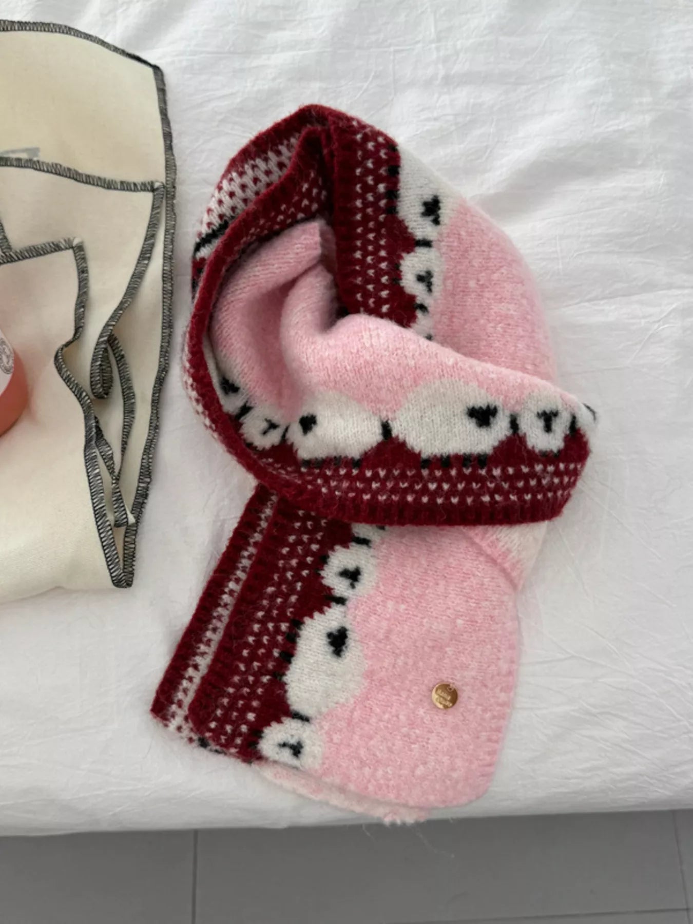 Sheep Pattern Knitted Scarf - Pink One Size