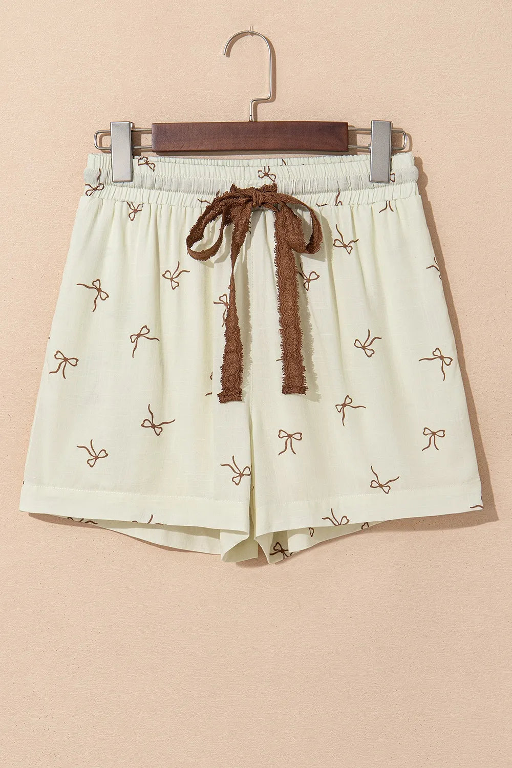 Bow Print Lace Drawstring Casual Shorts -