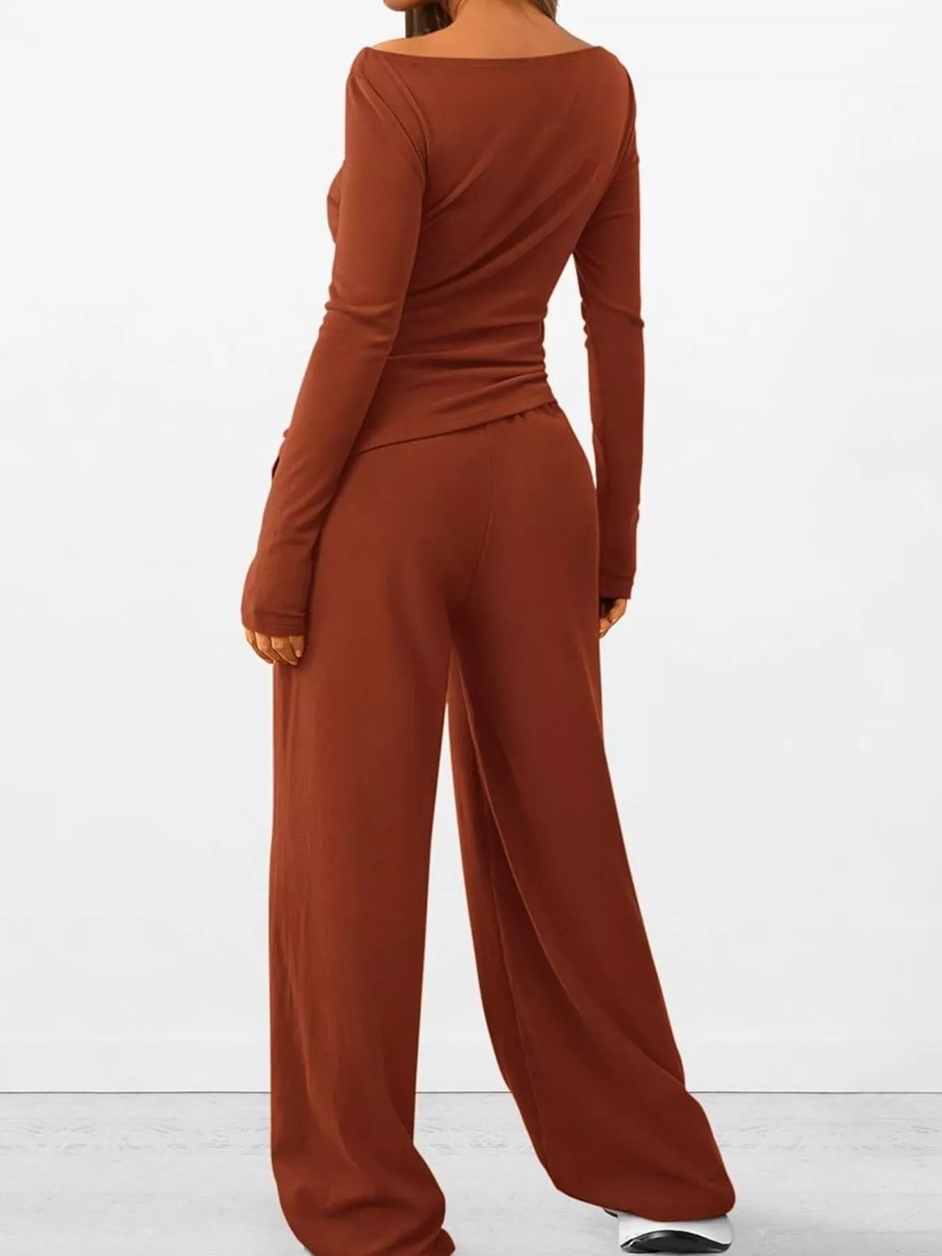 Long Sleeve Top and Wide Leg Pants Set -
