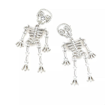 Halloween Skeleton Statement Earrings - Silver One Size
