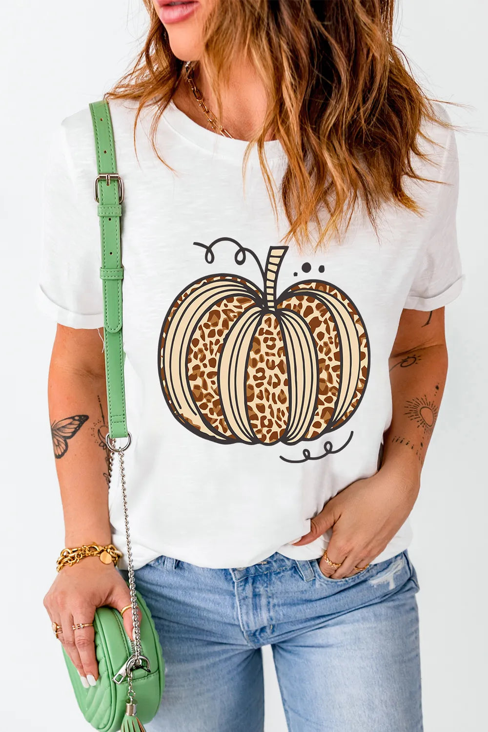 Pumpkin Round Neck Short Sleeve T-Shirt -