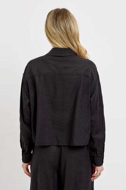 Button Down Long Sleeve Shirt - Black