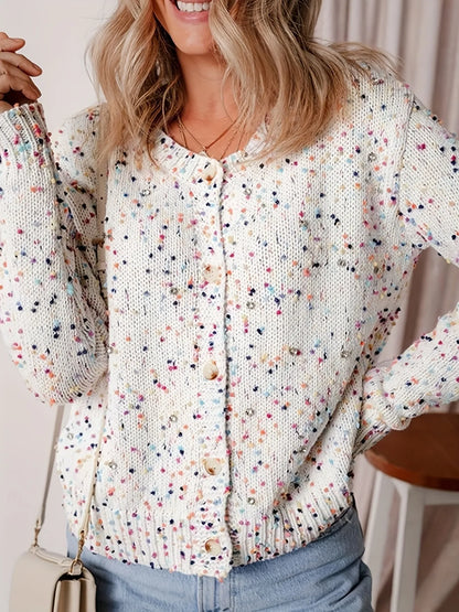 Colorful Button Up Long Sleeve Cardigan - White