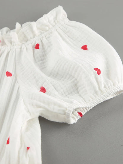 Heart Printed Off-Shoulder Ruffle Mini Dress -