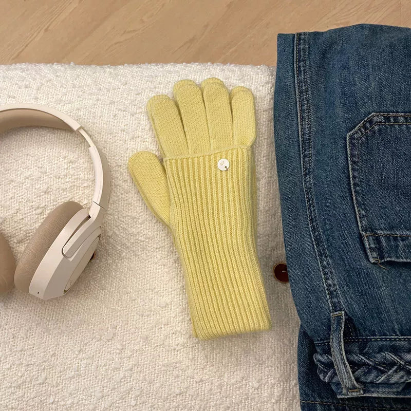 Ribbed Knit Touchscreen Gloves - Yellow One Size