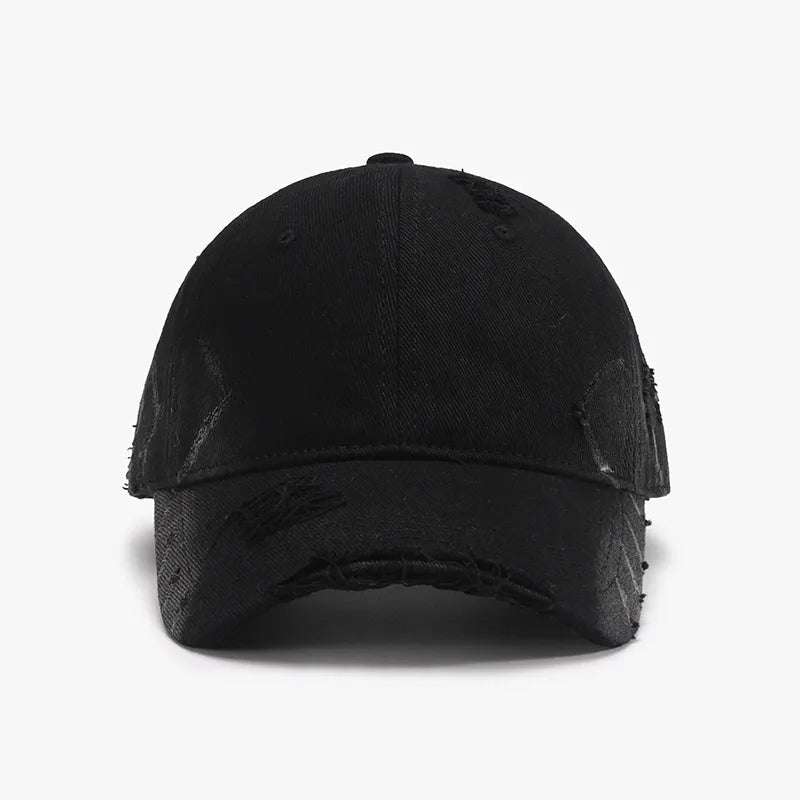 Distressed Adjustable Cotton Hat - Black One Size