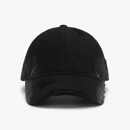 Distressed Adjustable Cotton Hat - Black One Size