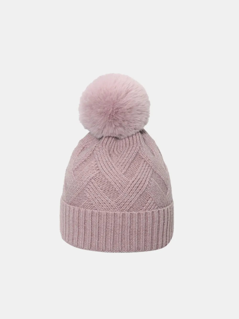 Roll Rim Hat with Pompom - Dusty Pink One Size