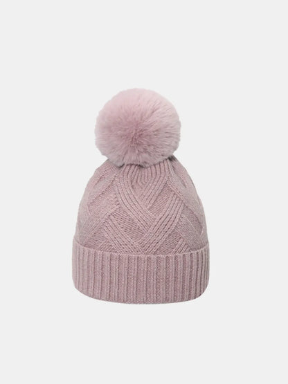 Roll Rim Hat with Pompom - Dusty Pink One Size