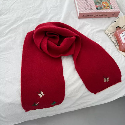 Butterfly Embroidered Knitted Scarf -