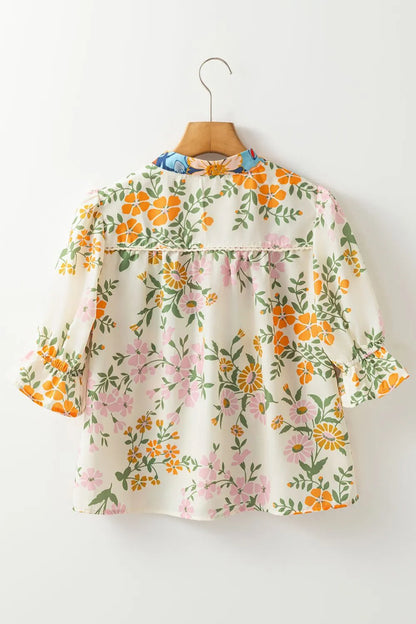 Crochet V-Neck Boho Floral Blouse -