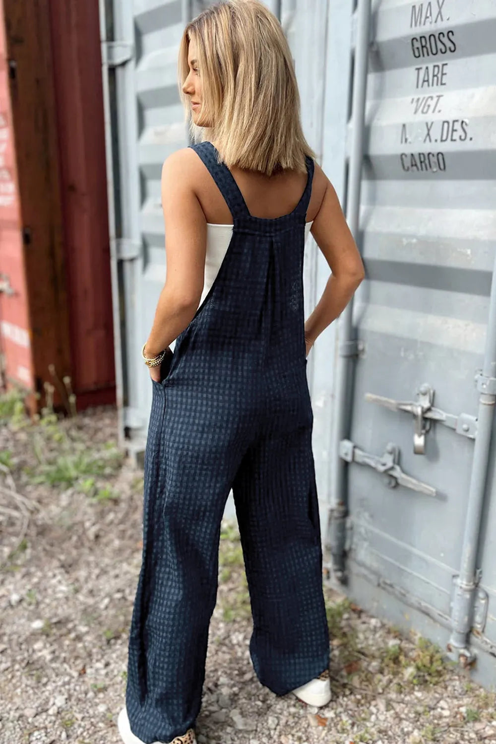 Plaid Wide Strap Wide Leg Overalls -