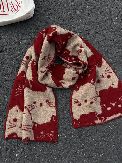 Cute Cat Pattern Knitted Scarf -