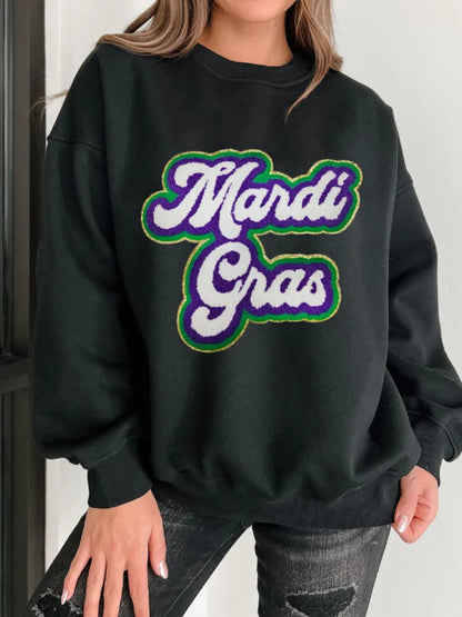 MARDI GRAS Round Neck Drop Shoulder Sweatshirt -