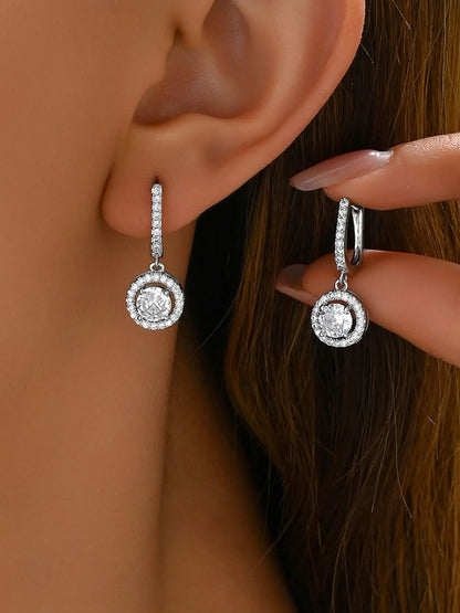 Stainless Steel Zircon Drop Earrings - Silver One Size