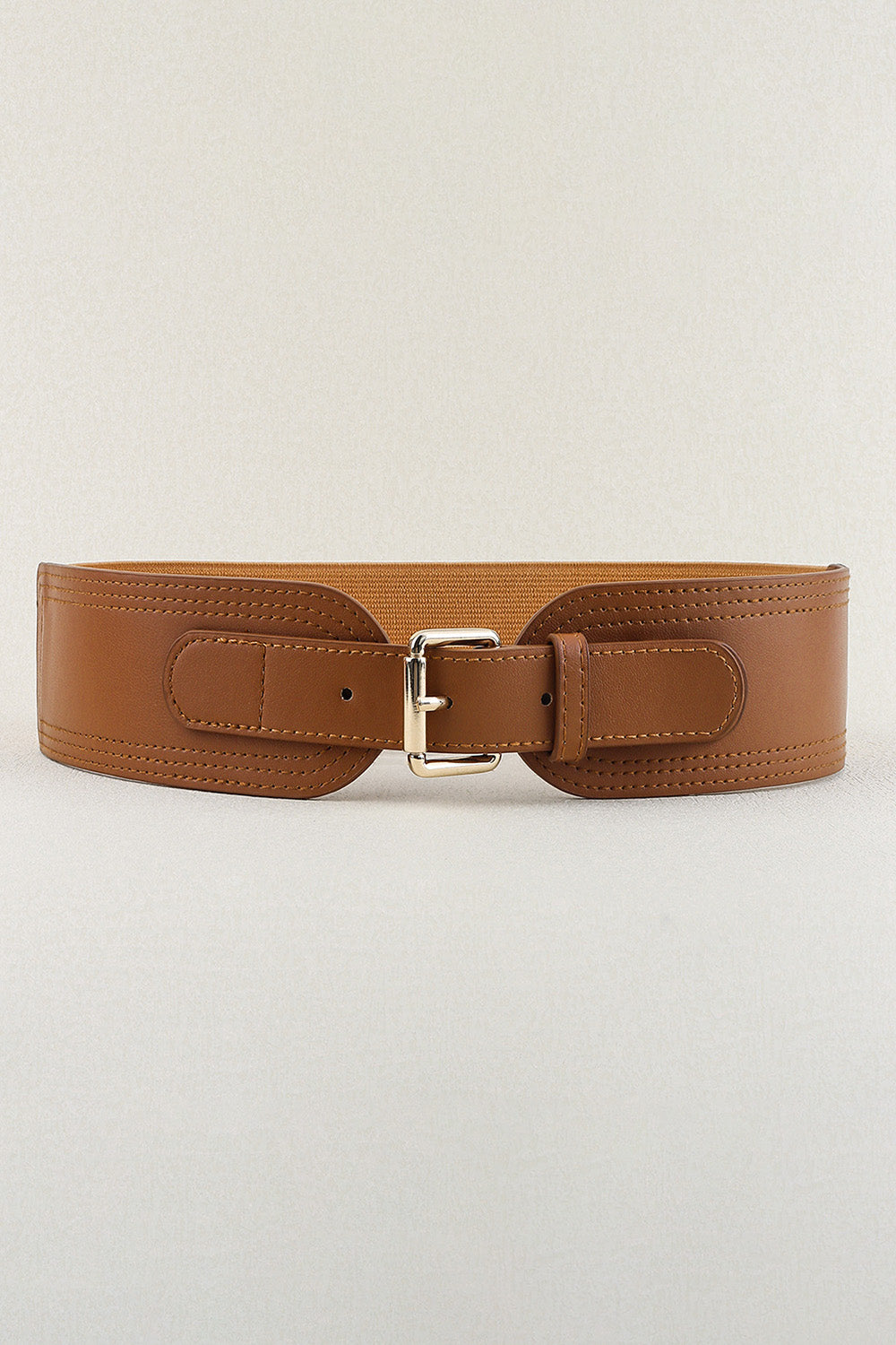 Elastic Wide PU Belt - Caramel One Size