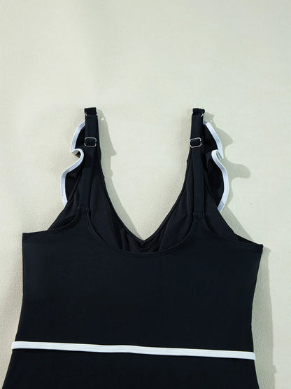 Ruffle Trim V-Neck One-Piece Swimsuit -