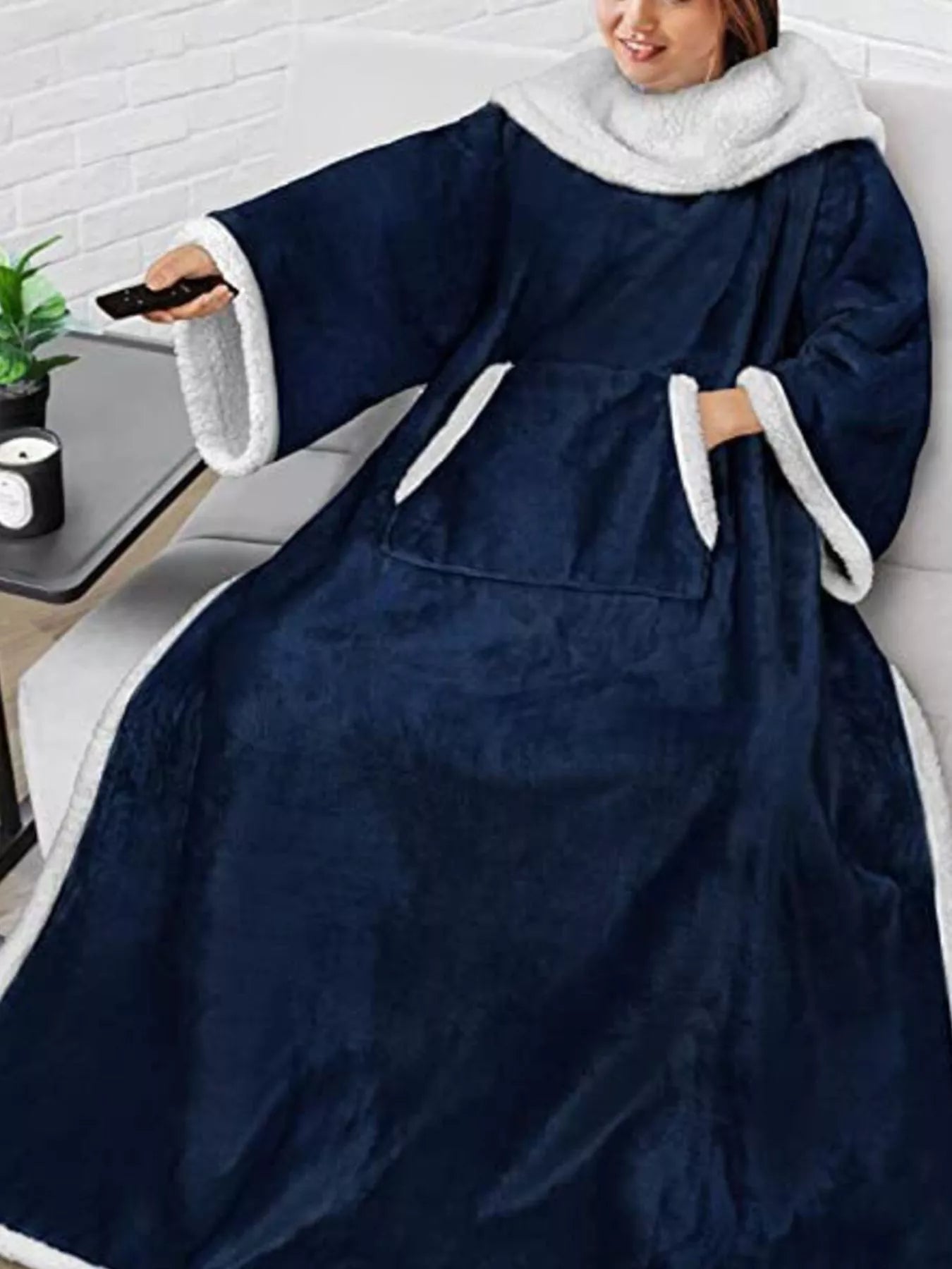 Oversized Wearable Blanket Hoodie Lounge Nightgown - Blue One Size