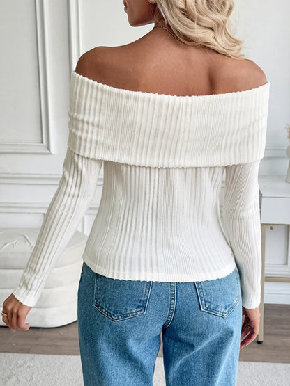 Off-Shoulder Ribbed Knit Top -