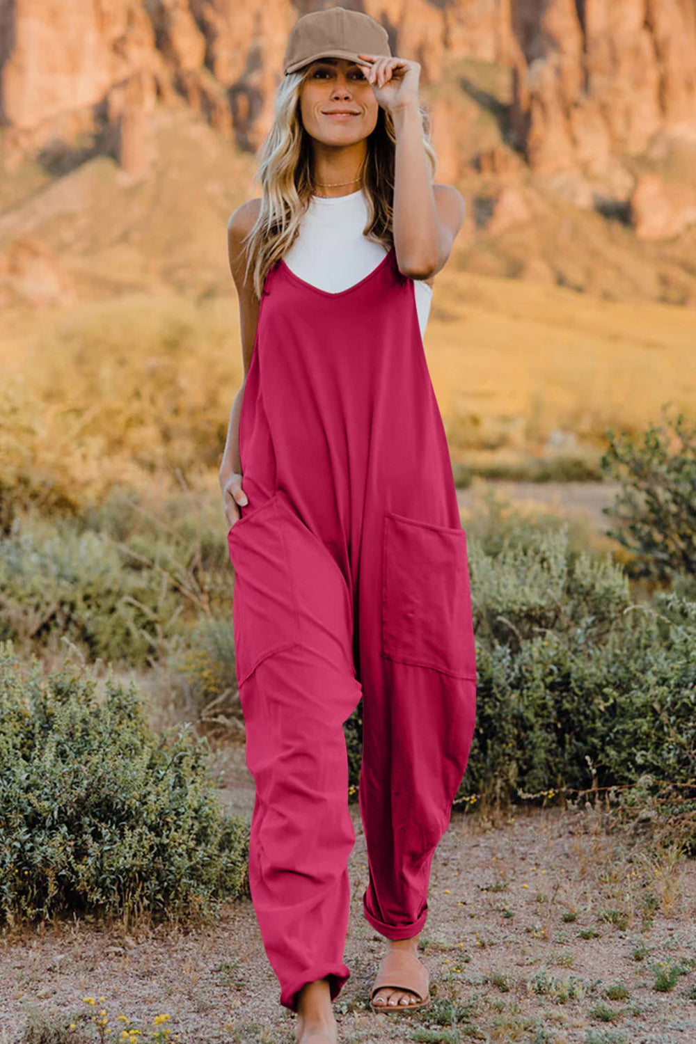 V-Neck Sleeveless Jumpsuit - Azure