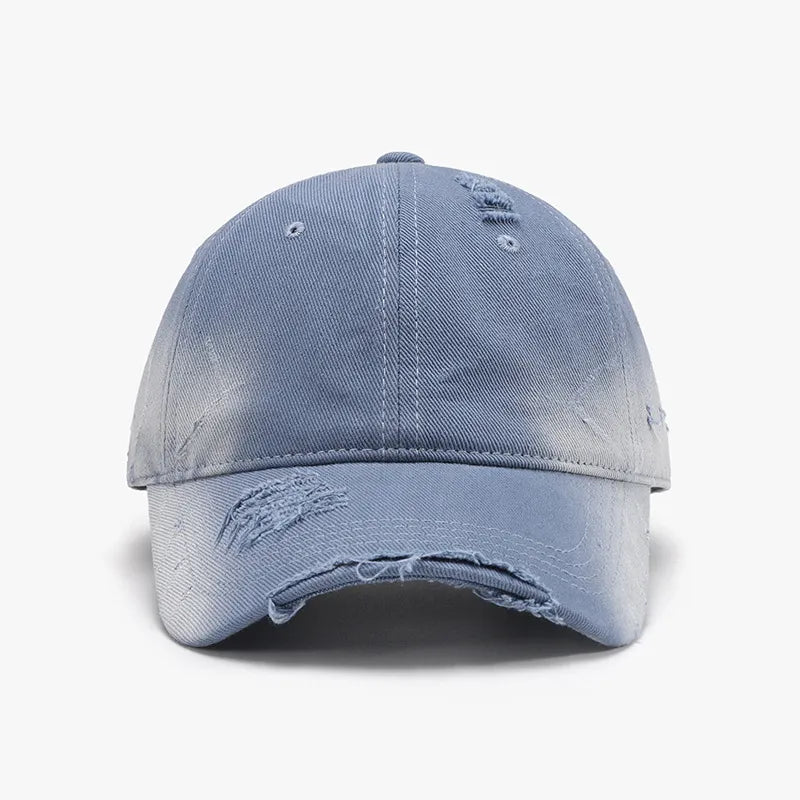 Distressed Adjustable Cotton Hat - Light Blue One Size