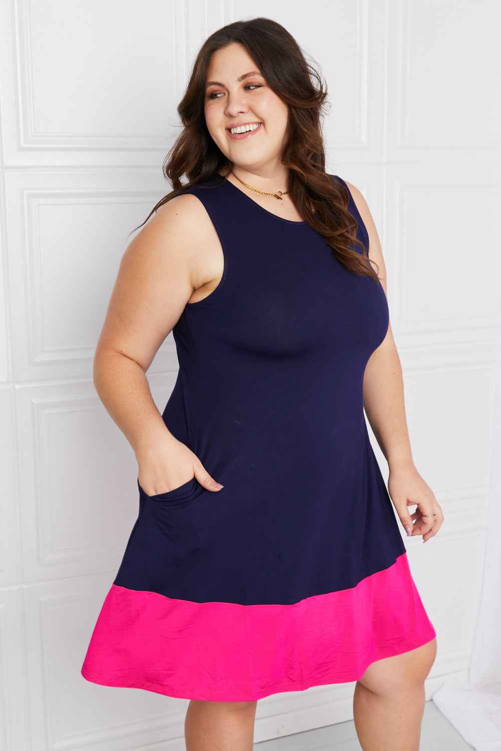 Full Size Two-Tone Sleeveless Mini Dress